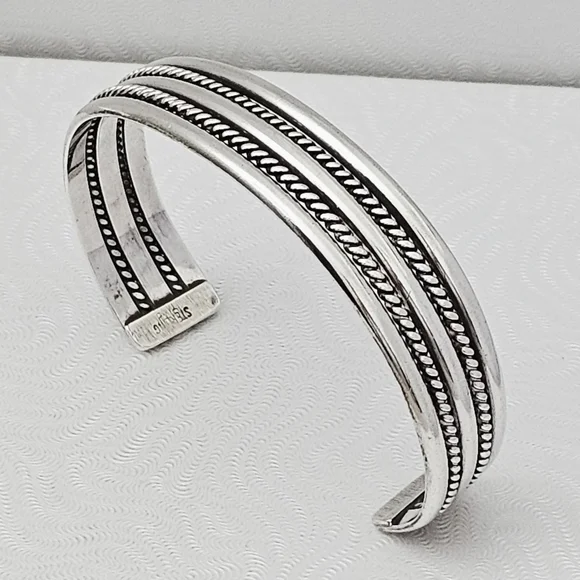 Vintage Tahe Sterling Silver Navajo Double Twisted Rope Cuff Bracelet 25g